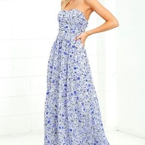 All Afloat Royal Blue Floral Print Dress- Lulu's
